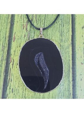 Statement black agate geode necklace